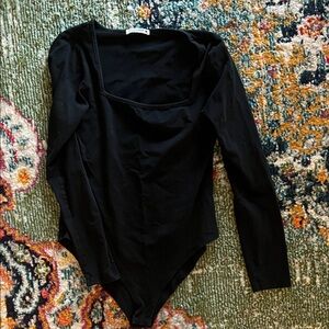 Black Long-Sleeve Square-Neck Bodysuit